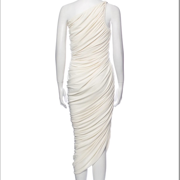 Norma Kamali Diana One-Shoulder Ruched Mesh Midi Dress White Small - Picture 2 of 4